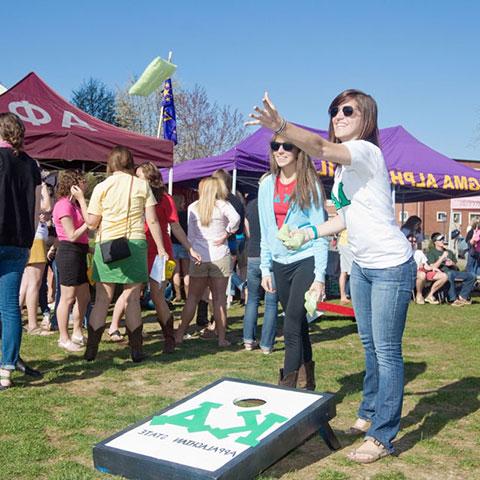 students socializing on the mall